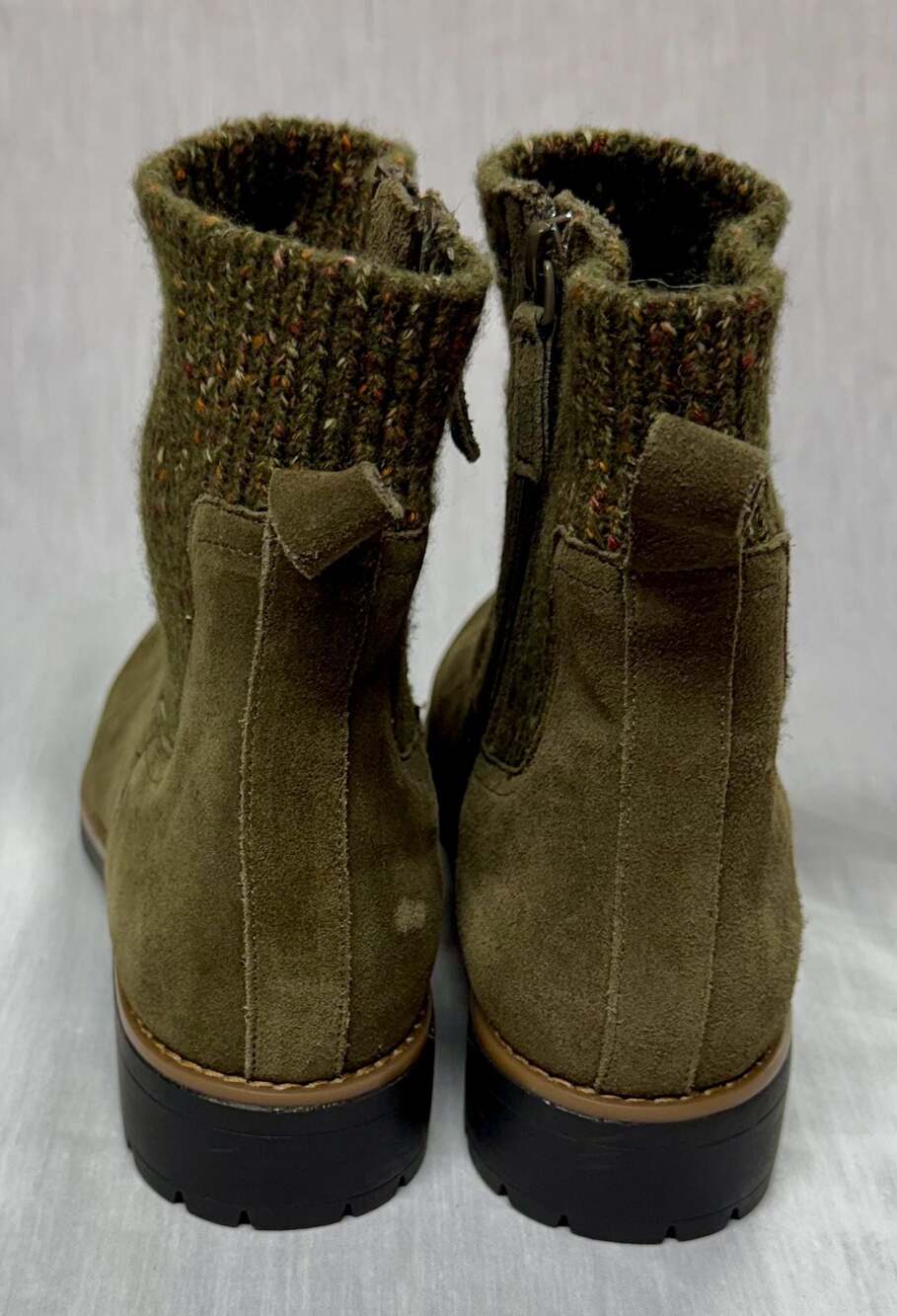 Violet & Red Karen Olive Green Suede Knit Collar Ankle Boots - Picture 4 of 7